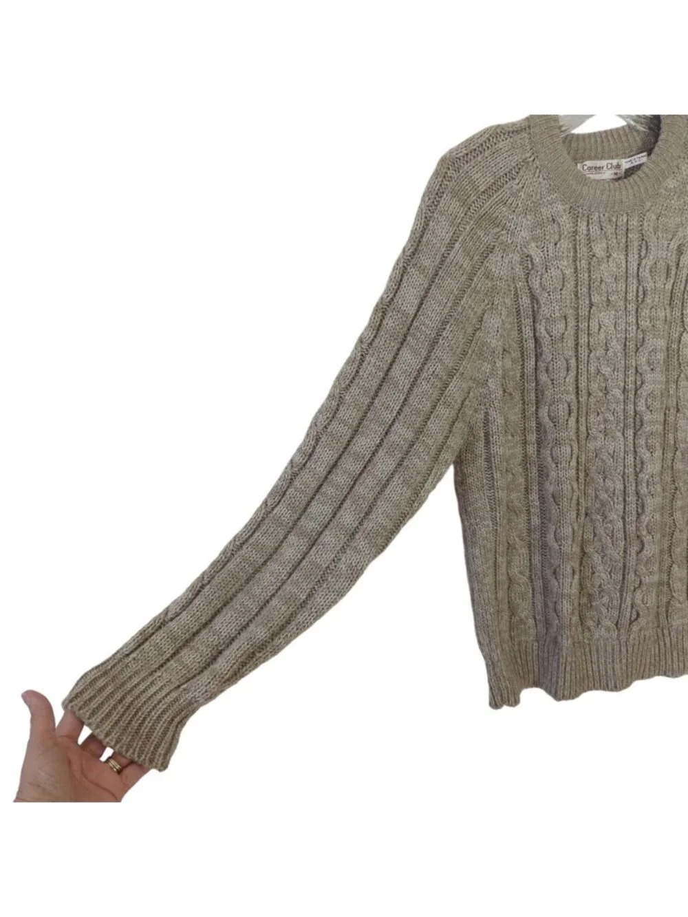 Career Club Men's Sweater Sz M Vintage 1980 Khaki Fisherman Cable Knit Acrylic